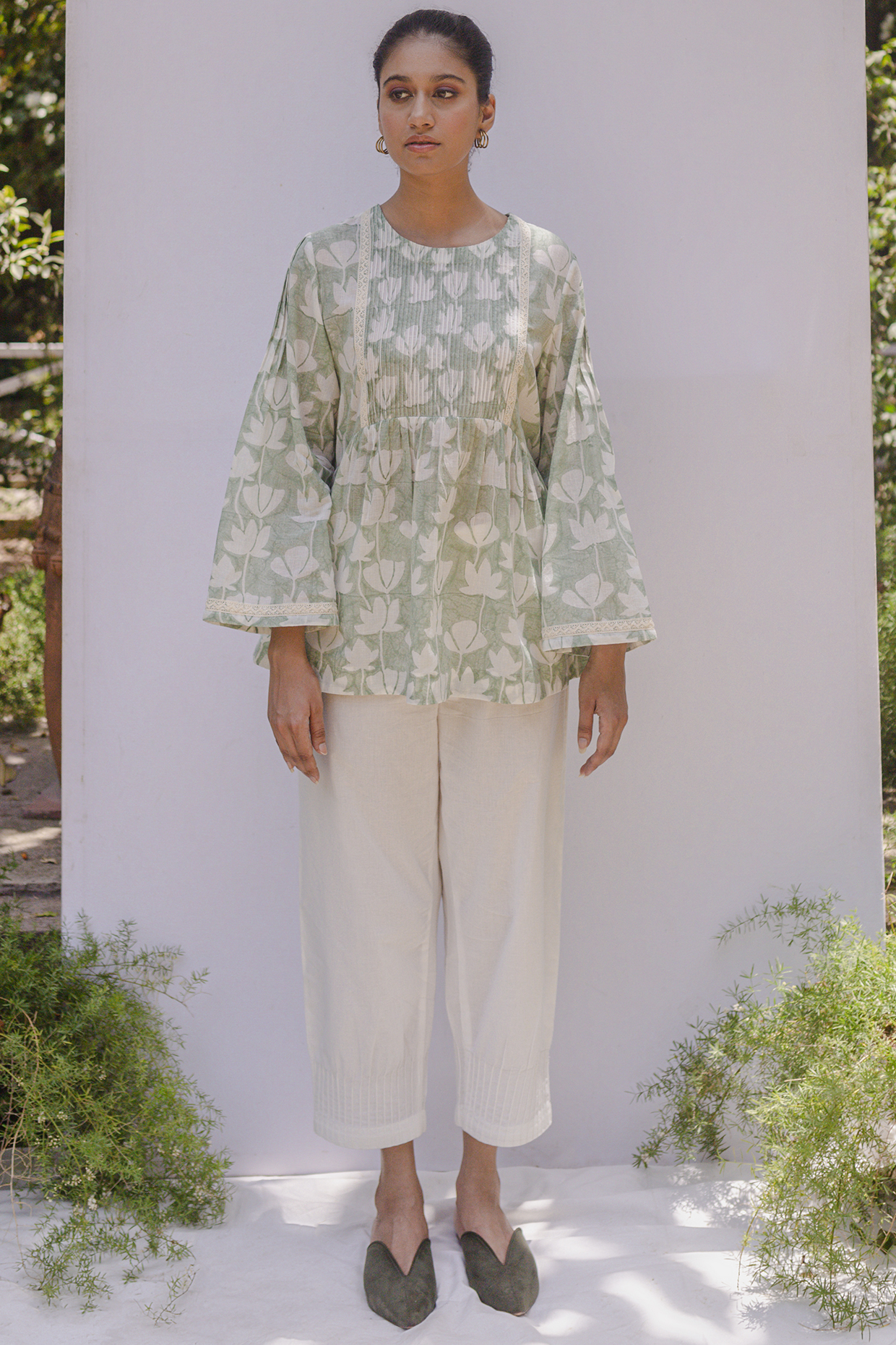 Sage Green Printed Tunic Set by Shivani Bhargava at Pernia's Pop Up Shop