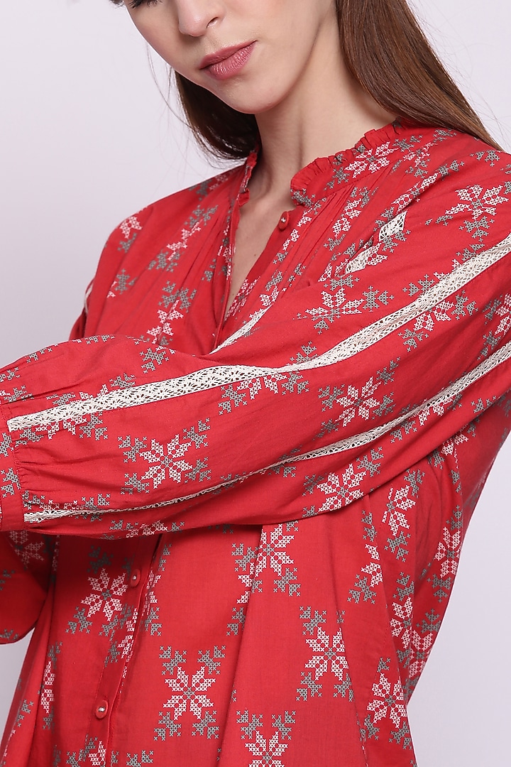 Cadmium Red Cotton Shirt by Shivani Bhargava at Pernia's Pop Up Shop