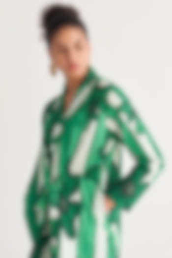 Green & White Cotton Linen Digital Printed Top by Shivani Bhargava at Pernia's Pop Up Shop