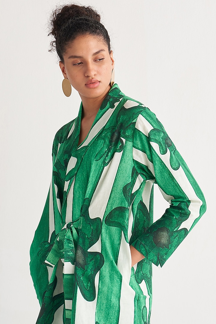 Green & White Cotton Linen Digital Printed Top by Shivani Bhargava at Pernia's Pop Up Shop