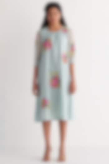 Powder Blue Chanderi Embroidered Gathered Summer Dress by Shivani Bhargava at Pernia's Pop Up Shop
