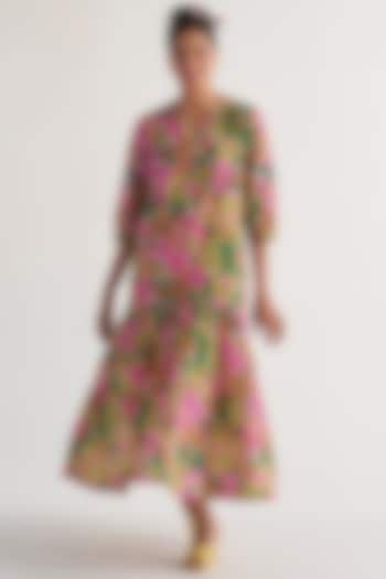 Multi-Colored Cotton Cambric Floral Printed Tiered Dress by Shivani Bhargava
