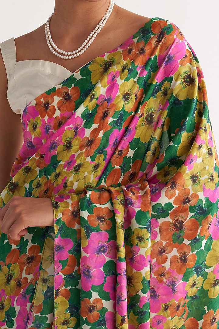 Multi-Colored Pure Silk Digital Printed Party Wear Saree Set by Shivani Bhargava at Pernia's Pop Up Shop