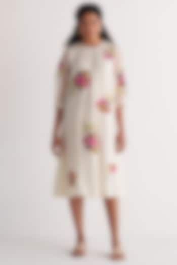 Ivory Chanderi Embroidered Gathered Summer Dress by Shivani Bhargava at Pernia's Pop Up Shop