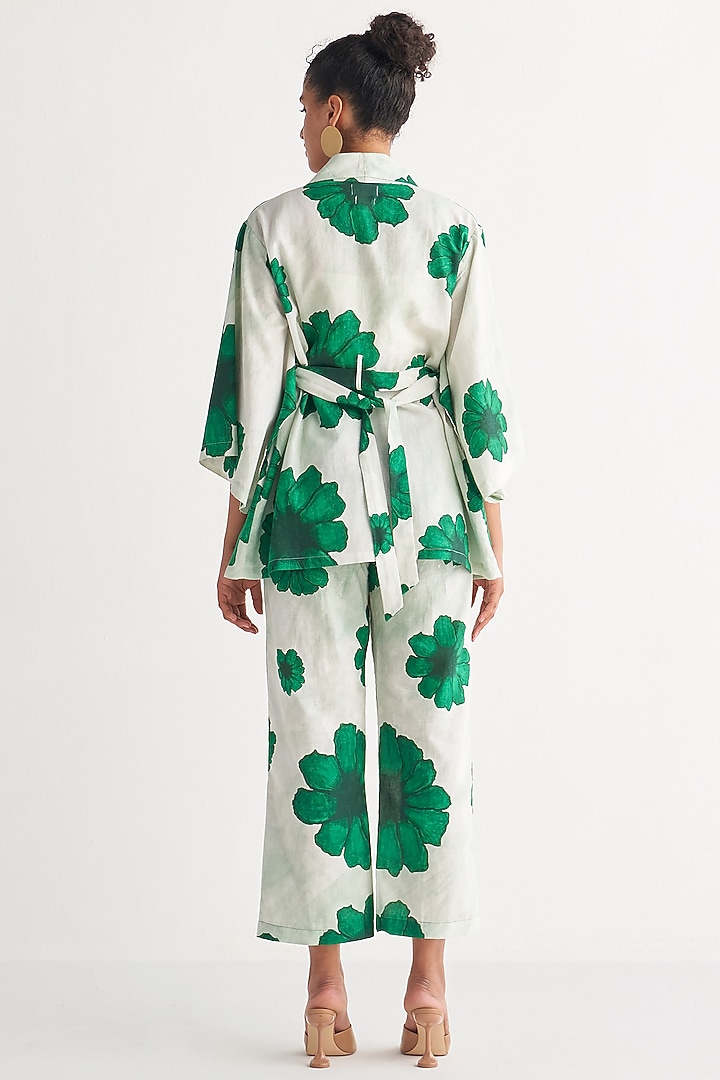 Green & White Cotton Linen Digital Printed Co-Ord Set by Shivani Bhargava at Pernia's Pop Up Shop