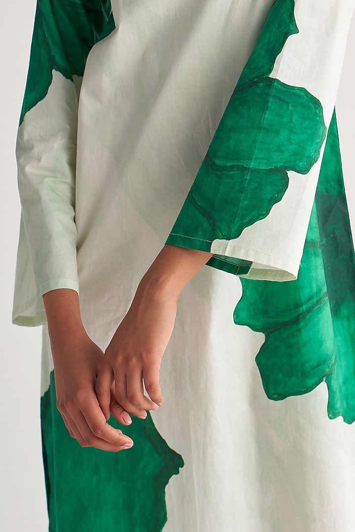 Green & White Giza Cotton Digital Printed Maxi Summer Dress by Shivani Bhargava at Pernia's Pop Up Shop