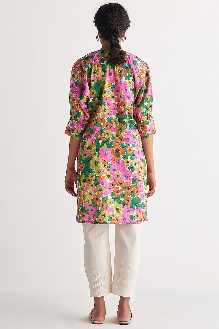 Multi-Colored Pure Cotton Printed & Embroidered Kurta Set by Shivani Bhargava at Pernia's Pop Up Shop