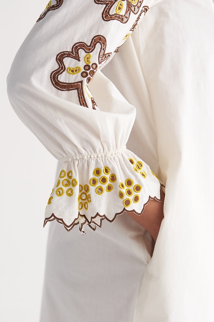Ivory Cotton Cambric Embroidered Kurta Set by Shivani Bhargava at Pernia's Pop Up Shop