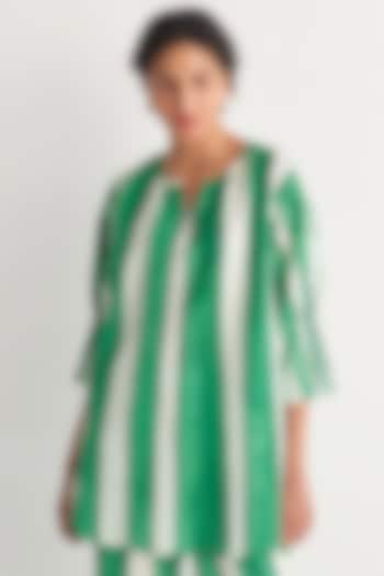 Green & White Cotton Linen Printed Tunic by Shivani Bhargava at Pernia's Pop Up Shop