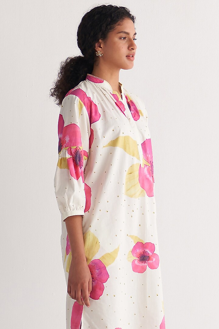 Ivory & Pink Pure Cotton Printed Summer Dress by Shivani Bhargava at Pernia's Pop Up Shop