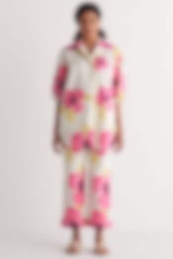 Ivory & Pink Pure Cotton Printed Shirt by Shivani Bhargava at Pernia's Pop Up Shop