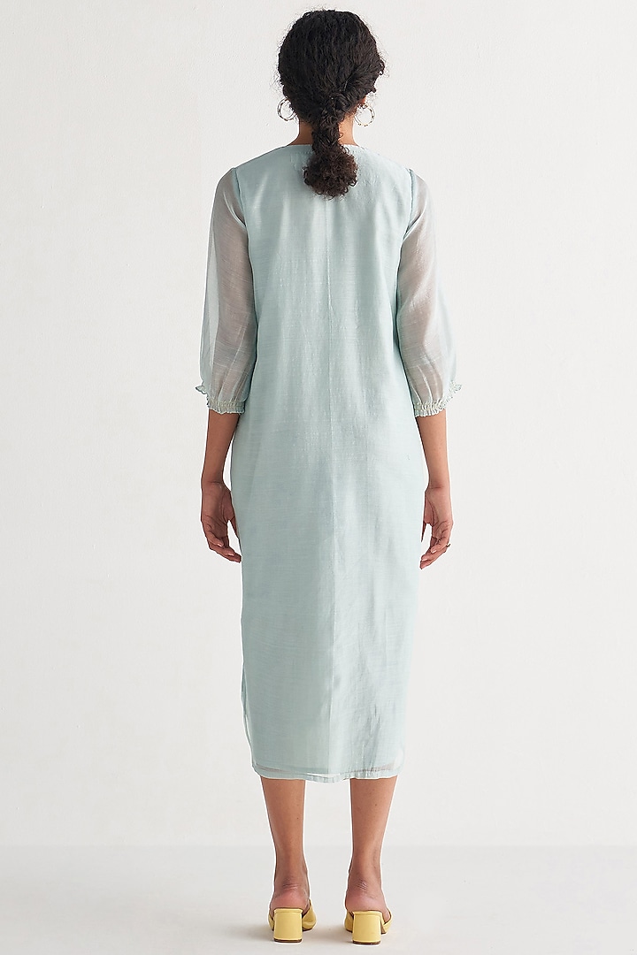 Powder Blue Chanderi Embroidered Summer Dress by Shivani Bhargava at Pernia's Pop Up Shop