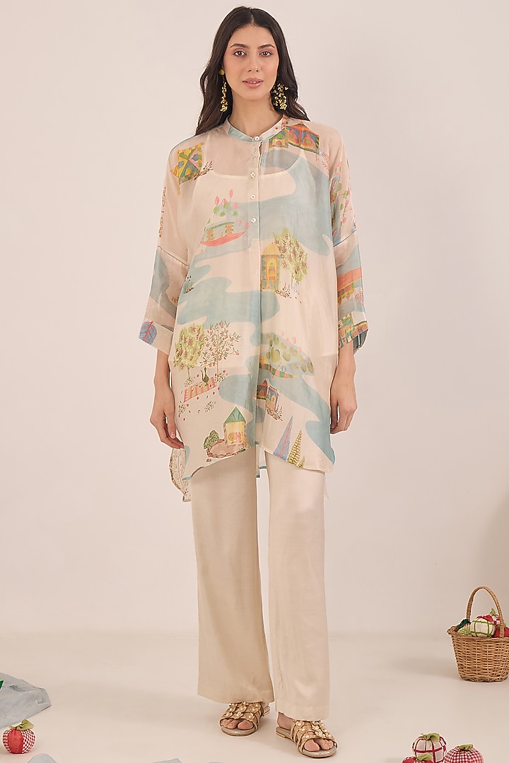 Ivory Silk Organza Printed Kurta Set by Shivani Bhargava at Pernia's Pop Up Shop