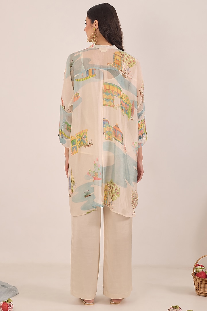 Ivory Silk Organza Printed Kurta Set by Shivani Bhargava at Pernia's Pop Up Shop