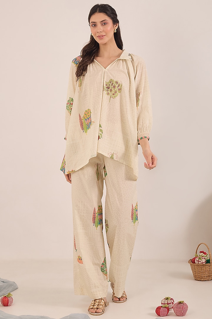 Cream Cotton Printed Co-Ord Set by Shivani Bhargava at Pernia's Pop Up Shop