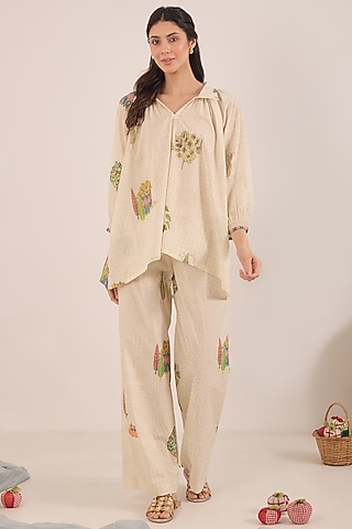 Cream Cotton Printed Co-Ord Set by Shivani Bhargava