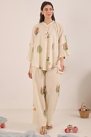 Cream Cotton Printed Co-Ord Set by Shivani Bhargava