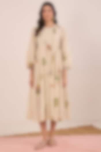 Cream Cotton Floral Printed Midi Summer Dress by Shivani Bhargava at Pernia's Pop Up Shop