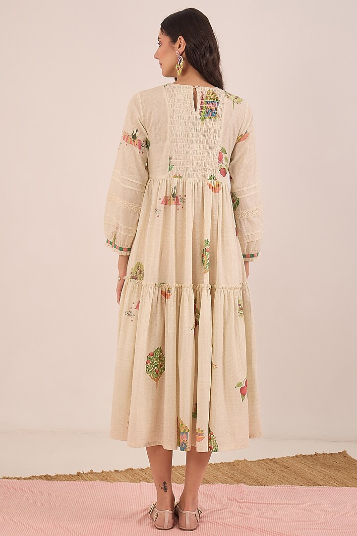 Cream Cotton Floral Printed Midi Summer Dress by Shivani Bhargava at Pernia's Pop Up Shop