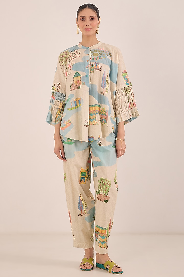 Cream Cotton Printed Co-Ord Set by Shivani Bhargava at Pernia's Pop Up Shop