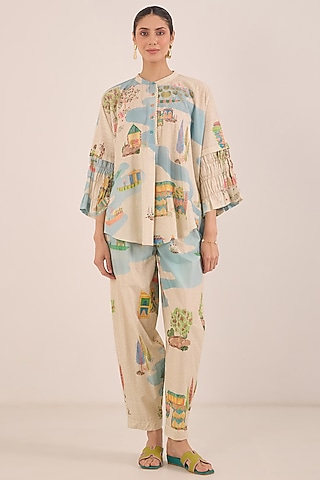 Cream Cotton Printed Co-Ord Set by Shivani Bhargava