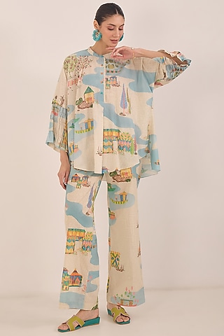 Cream Cotton Printed Co-Ord Set by Shivani Bhargava