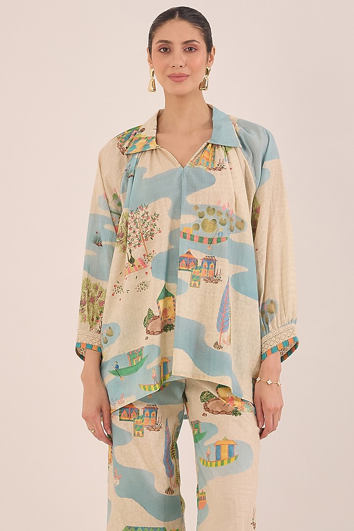 Cream Cotton Printed Co-Ord Set by Shivani Bhargava at Pernia's Pop Up Shop