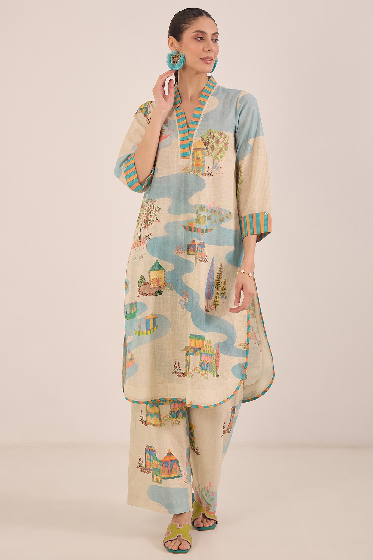 Shivani Bhargava Cream Cotton Printed Straight Kurta Set
