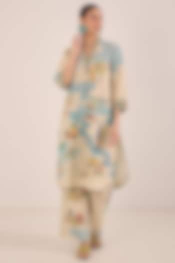 Cream Cotton Printed Straight Kurta Set by Shivani Bhargava at Pernia's Pop Up Shop