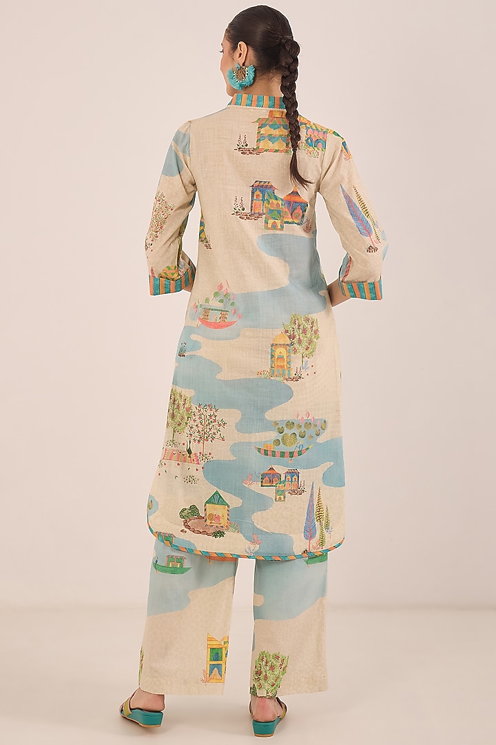 Cream Cotton Printed Straight Kurta Set by Shivani Bhargava at Pernia's Pop Up Shop
