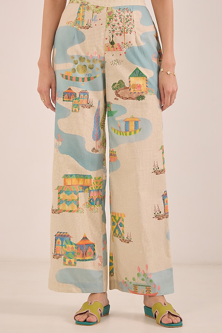 Cream Cotton Printed Straight Kurta Set by Shivani Bhargava at Pernia's Pop Up Shop