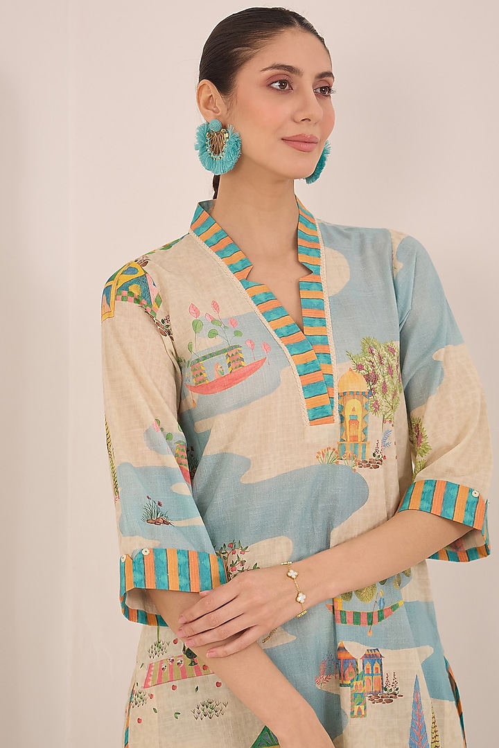 Cream Cotton Printed Straight Kurta Set by Shivani Bhargava at Pernia's Pop Up Shop