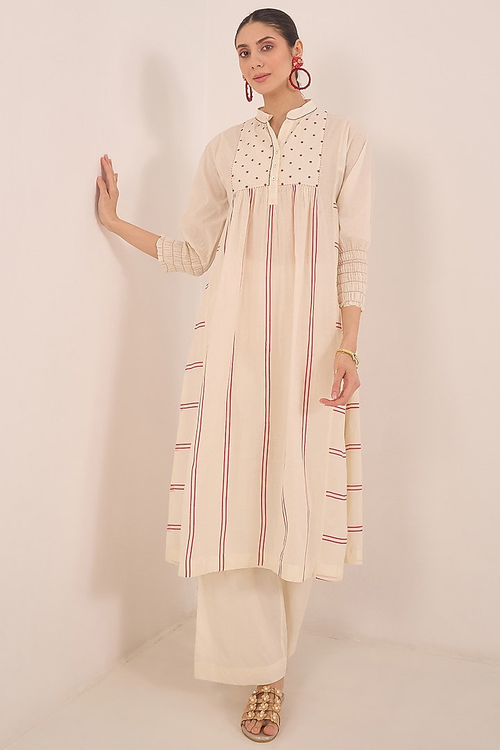 Ivory Cotton Printed Kurta Set by Shivani Bhargava at Pernia's Pop Up Shop