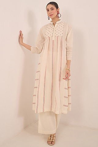 Ivory Cotton Printed Kurta Set by Shivani Bhargava