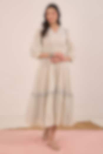 Powder blue Cotton Checkered Midi Summer Dress by Shivani Bhargava at Pernia's Pop Up Shop