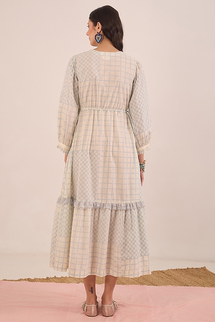 Powder blue Cotton Checkered Midi Summer Dress by Shivani Bhargava at Pernia's Pop Up Shop