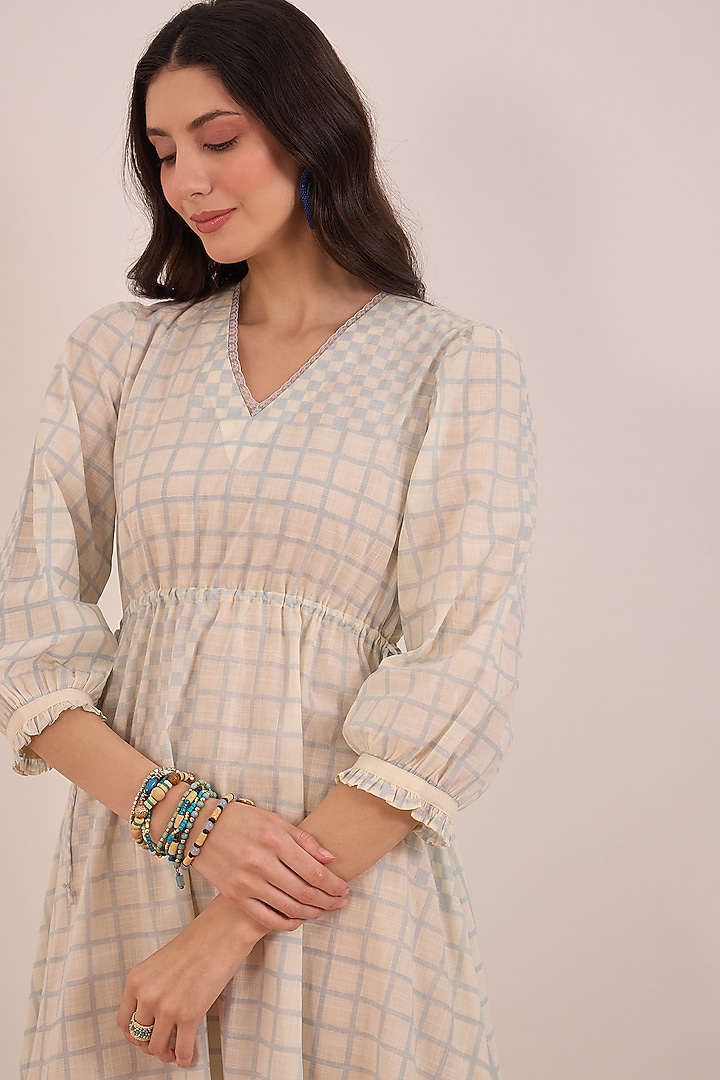 Powder blue Cotton Checkered Midi Summer Dress by Shivani Bhargava at Pernia's Pop Up Shop