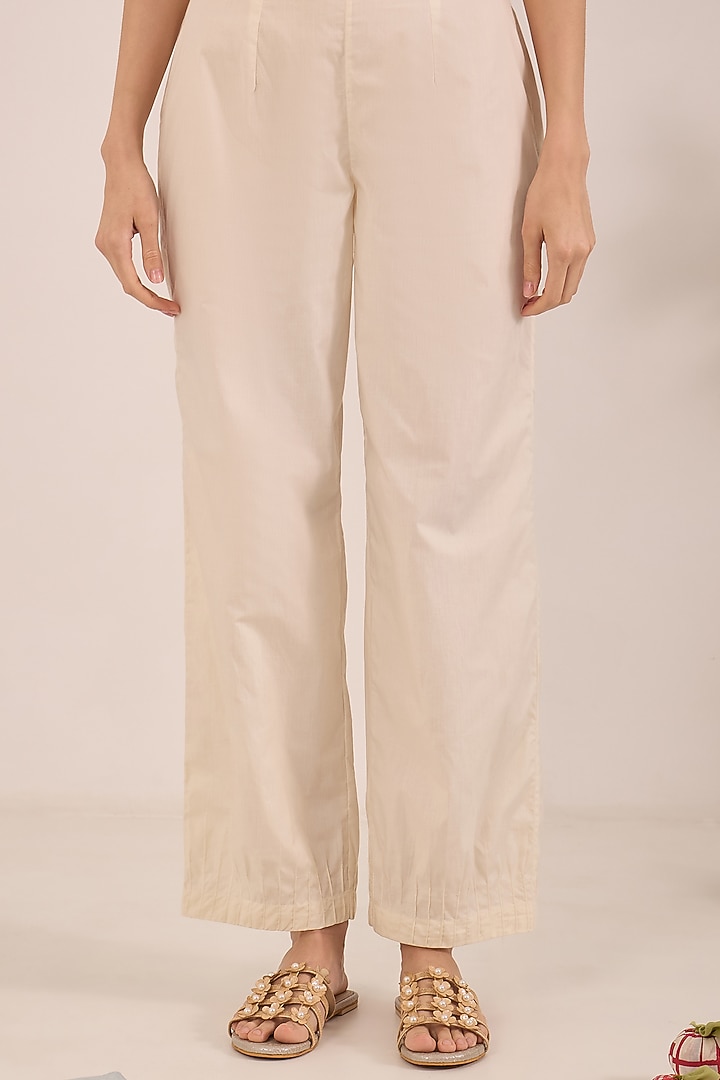 Ivory Silk Chanderi Striped A-Line Kurta Set by Shivani Bhargava at Pernia's Pop Up Shop