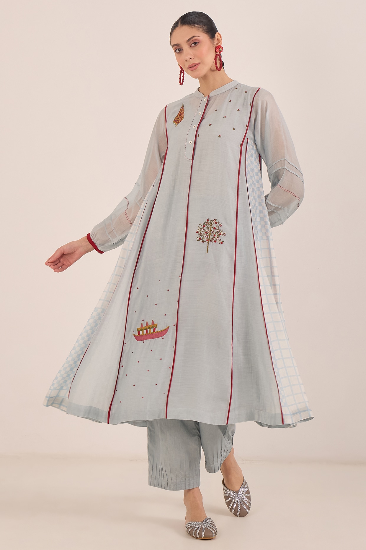 Shivani Bhargava Powder Blue Silk Chanderi Motif Embroidered Kurta Set