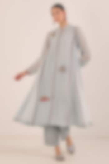 Powder Blue Silk Chanderi Motif Embroidered Kurta Set by Shivani Bhargava at Pernia's Pop Up Shop