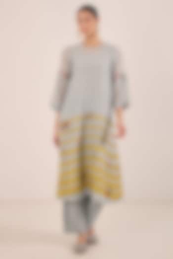 Powder Blue Silk Chanderi Floral Embroidered Kurta Set by Shivani Bhargava at Pernia's Pop Up Shop