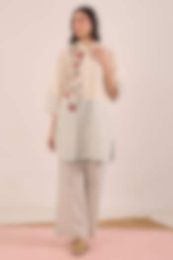 Ivory & Powder blue Cotton Checkered Tunic Set by Shivani Bhargava at Pernia's Pop Up Shop