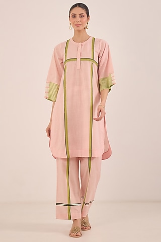 Pink Cotton Paneled Co-Ord Set by Shivani Bhargava
