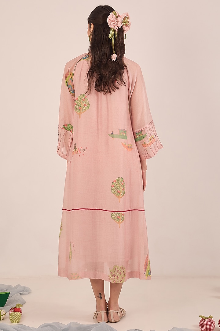 Pink Cotton Silk Botanical Printed Summer Dress by Shivani Bhargava at Pernia's Pop Up Shop