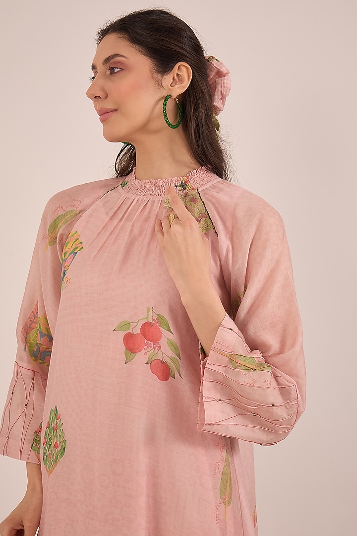 Pink Cotton Silk Botanical Printed Summer Dress by Shivani Bhargava at Pernia's Pop Up Shop