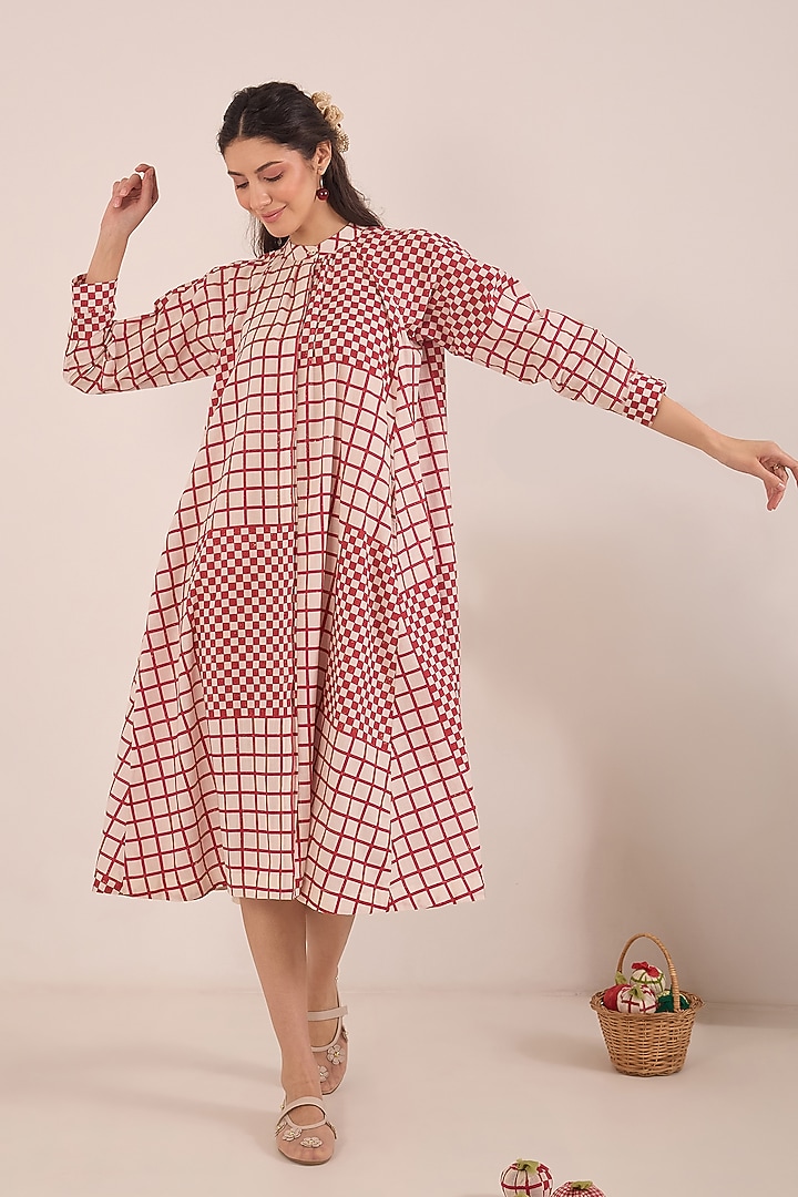 Pink Cotton Printed Midi Summer Dress by Shivani Bhargava at Pernia's Pop Up Shop