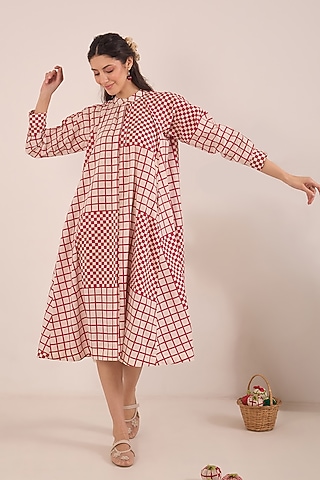 Pink Cotton Printed Midi Dress by Shivani Bhargava