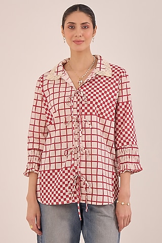 Red Cotton Checks Shirt by Shivani Bhargava