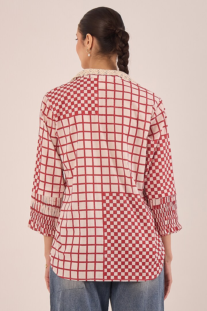 Red Cotton Checks Shirt by Shivani Bhargava at Pernia's Pop Up Shop