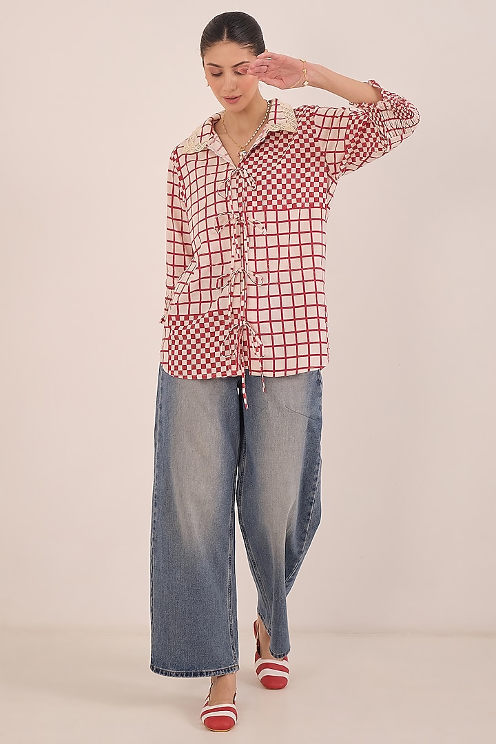 Red Cotton Checks Shirt by Shivani Bhargava at Pernia's Pop Up Shop